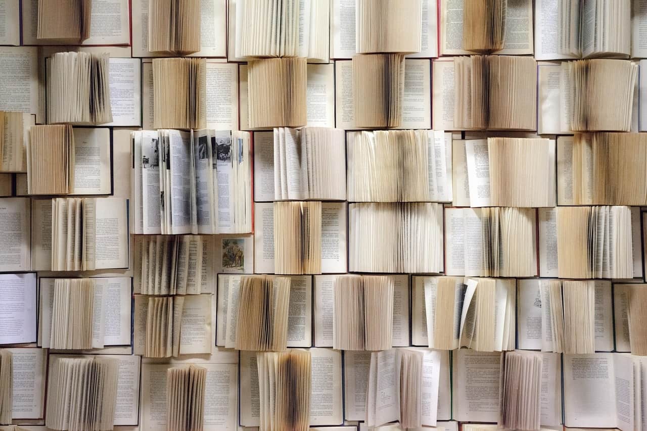 muchos libros abiertos que ocupan toda la fotografía
